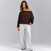 Cotton Vintage Lounge Off-The-Shoulder Sweatshirt | Washed Plum Brown