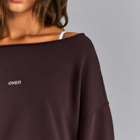 Cotton Vintage Lounge Off-The-Shoulder Sweatshirt | Washed Plum Brown