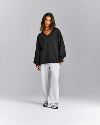 Cotton Vintage Lounge V Neck Sweatshirt | Washed Black