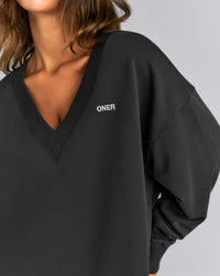Cotton Vintage Lounge V Neck Sweatshirt | Washed Black