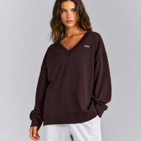 Cotton Vintage Lounge V Neck Sweatshirt | Washed Plum Brown