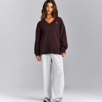 Cotton Vintage Lounge V Neck Sweatshirt | Washed Plum Brown