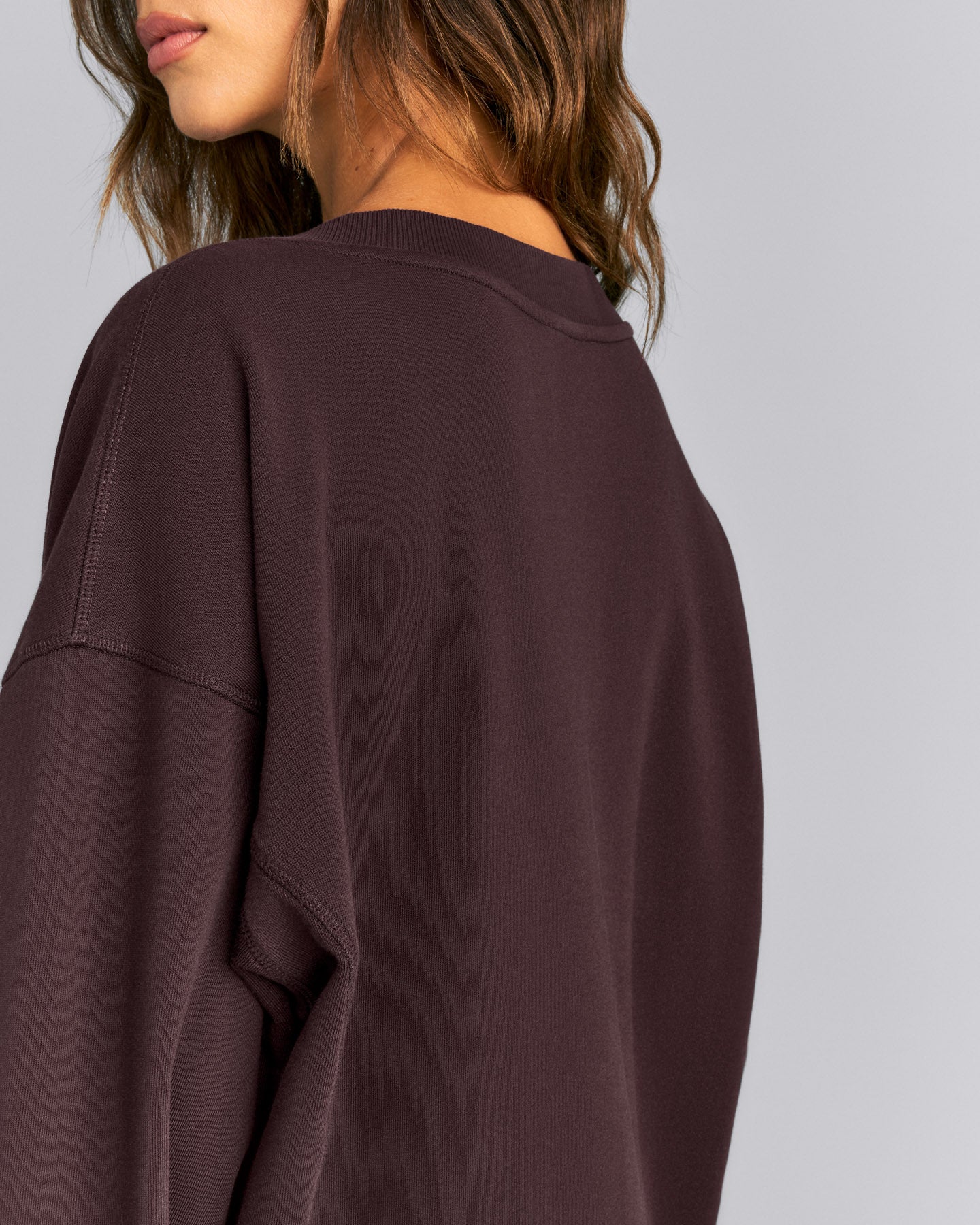 Cotton Vintage Lounge V Neck Sweatshirt | Washed Plum Brown