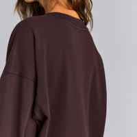Cotton Vintage Lounge V Neck Sweatshirt | Washed Plum Brown