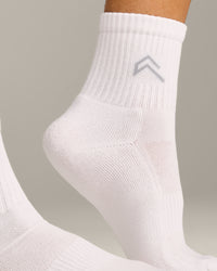 Mid Crew Socks 3 Pack with Grey Logo | White
