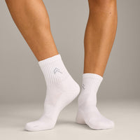 Mid Crew Socks 3 Pack with Grey Logo | White