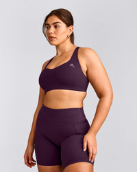 EasyLift™ Cross Back Sports Bra with Grey Logo | Blackberry Purple