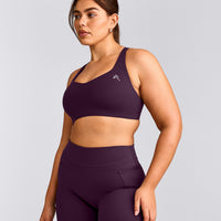 EasyLift™ Cross Back Sports Bra with Grey Logo | Blackberry Purple