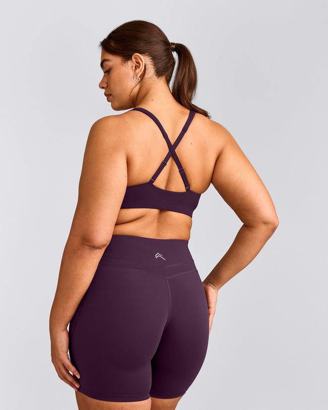 EasyLift™ Cross Back Sports Bra with Grey Logo | Blackberry Purple