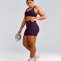 EasyLift™ Cross Back Sports Bra with Grey Logo | Blackberry Purple