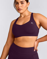 EasyLift™ Cross Back Sports Bra with Grey Logo | Blackberry Purple
