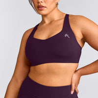 EasyLift™ Cross Back Sports Bra with Grey Logo | Blackberry Purple