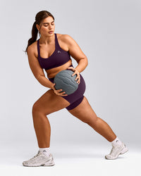 EasyLift™ Cross Back Sports Bra with Grey Logo | Blackberry Purple