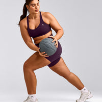 EasyLift™ Cross Back Sports Bra with Grey Logo | Blackberry Purple