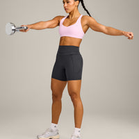 EasyLift™ Cross Back Sports Bra with Grey Logo | Chalk Pink