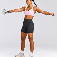 EasyLift™ Cross Back Sports Bra with Grey Logo | Chalk Pink