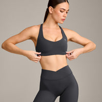 EasyLift™ Cross Back Sports Bra with Grey Logo | Coal
