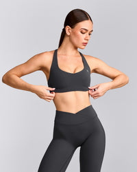 EasyLift™ Cross Back Sports Bra with Grey Logo | Coal