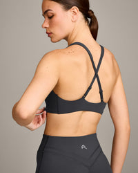 EasyLift™ Cross Back Sports Bra with Grey Logo | Coal