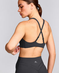 EasyLift™ Cross Back Sports Bra with Grey Logo | Coal