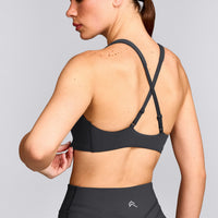 EasyLift™ Cross Back Sports Bra with Grey Logo | Coal