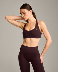EasyLift™ Cross Back Sports Bra with Grey Logo | Plum Brown