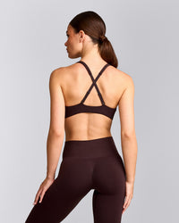 EasyLift™ Cross Back Sports Bra with Grey Logo | Plum Brown