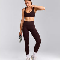 EasyLift™ Cross Back Sports Bra with Grey Logo | Plum Brown