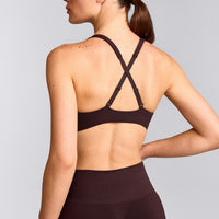 EasyLift™ Cross Back Sports Bra with Grey Logo | Plum Brown