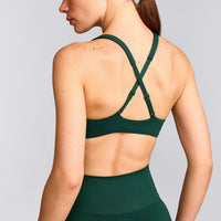 EasyLift™ Cross Back Sports Bra with Grey Logo | Racing Green