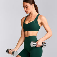 EasyLift™ Cross Back Sports Bra with Grey Logo | Racing Green