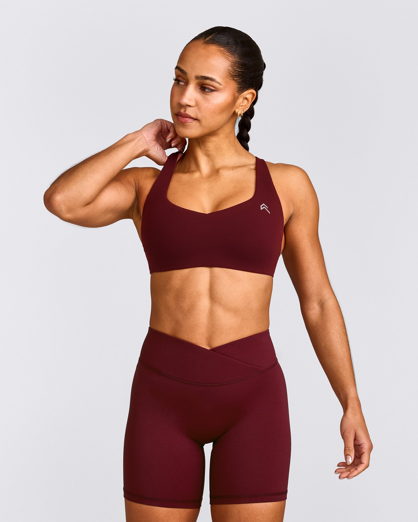 EasyLift™ Cross Back Sports Bra with Grey Logo | Rosewood