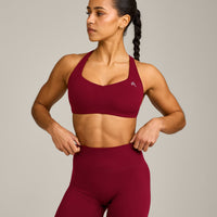 EasyLift™ Cross Back Sports Bra with Grey Logo | Ruby Red