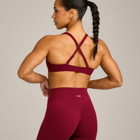 EasyLift™ Cross Back Sports Bra with Grey Logo | Ruby Red