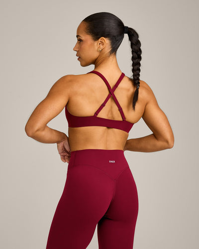 EasyLift™ Cross Back Sports Bra with Grey Logo | Ruby Red