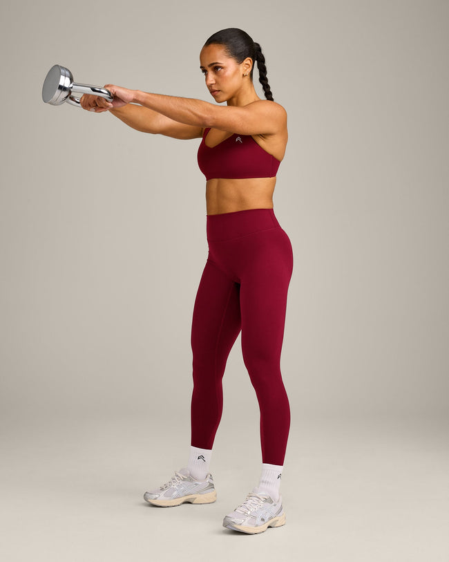 EasyLift™ Cross Back Sports Bra with Grey Logo | Ruby Red