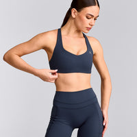 EasyLift™ Cross Back Sports Bra with Grey Logo | True Blue