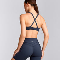 EasyLift™ Cross Back Sports Bra with Grey Logo | True Blue
