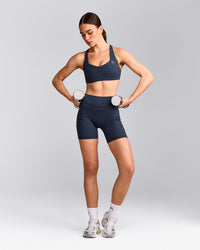 EasyLift™ Cross Back Sports Bra with Grey Logo | True Blue