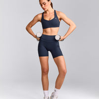 EasyLift™ Cross Back Sports Bra with Grey Logo | True Blue