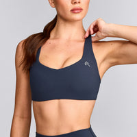EasyLift™ Cross Back Sports Bra with Grey Logo | True Blue