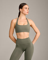 EasyLift™ Halter Bralette with Grey Logo | Alpine Green