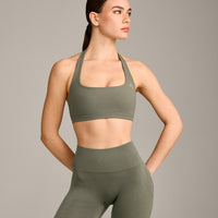 EasyLift™ Halter Bralette with Grey Logo | Alpine Green