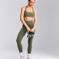 EasyLift™ Halter Bralette with Grey Logo | Alpine Green