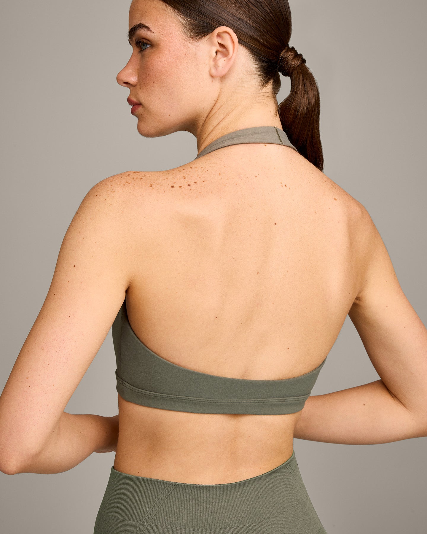 EasyLift™ Halter Bralette with Grey Logo | Alpine Green