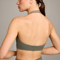 EasyLift™ Halter Bralette with Grey Logo | Alpine Green