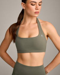 EasyLift™ Halter Bralette with Grey Logo | Alpine Green