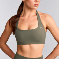 EasyLift™ Halter Bralette with Grey Logo | Alpine Green