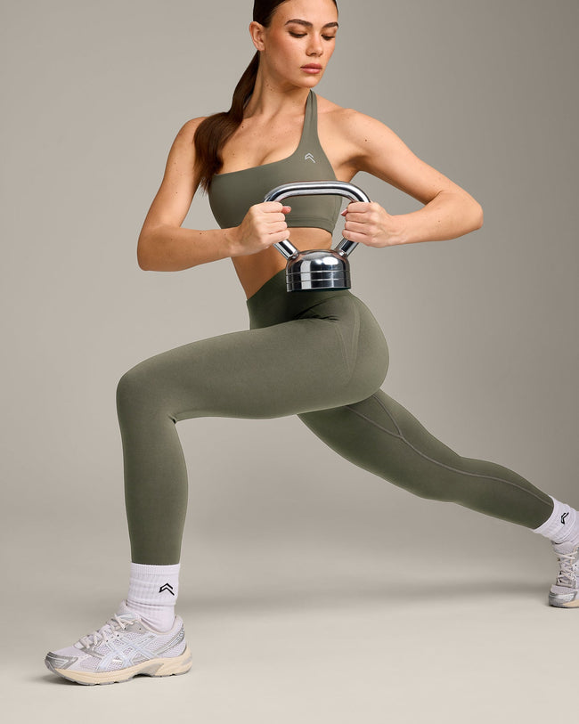 EasyLift™ Halter Bralette with Grey Logo | Alpine Green