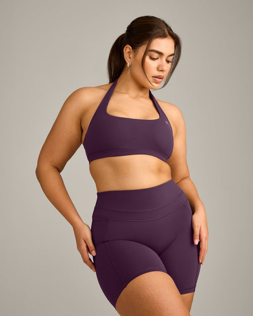 EasyLift™ Halter Bralette with Grey Logo | Blackberry Purple